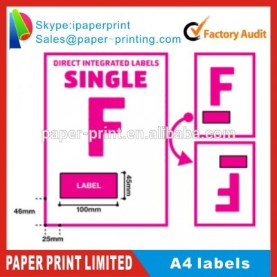 Single Integrated Label for A4 Laser/Inkjet Printer